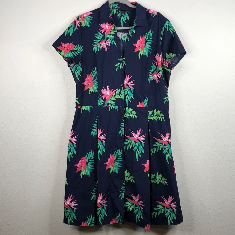 Brooks Brothers Dress Button Down Collar Short Sleeve Birds of Paradise Women 16